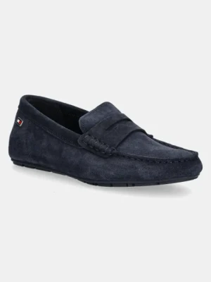Tommy Hilfiger mokasyny zamszowe FLAG SOFT SUEDE DRIVER LOAFER damskie kolor granatowy na płaskim obcasie FW0FW08558