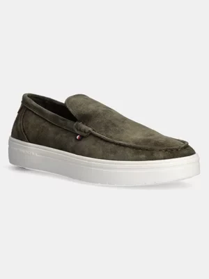 Tommy Hilfiger mokasyny zamszowe MODERN LIGHT HYBRID SUEDE LOAFER męskie kolor zielony FM0FM05354