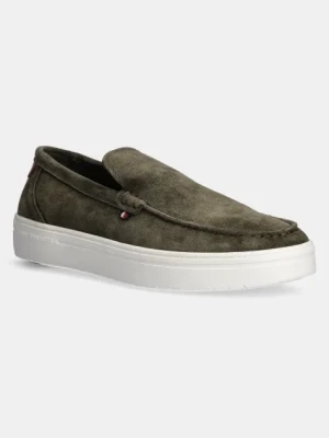 Tommy Hilfiger mokasyny zamszowe MODERN LIGHT HYBRID SUEDE LOAFER męskie kolor zielony FM0FM05354