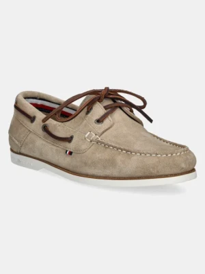 Tommy Hilfiger mokasyny zamszowe TH BOAT SHOE CORE SUEDE męskie kolor beżowy FM0FM05387