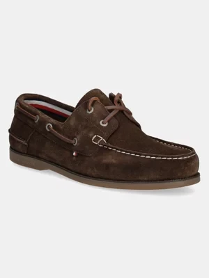 Tommy Hilfiger mokasyny zamszowe TH BOAT SHOE CORE SUEDE męskie kolor brązowy FM0FM05387