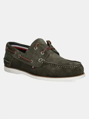 Tommy Hilfiger mokasyny zamszowe TH BOAT SHOE CORE SUEDE męskie kolor zielony FM0FM05387