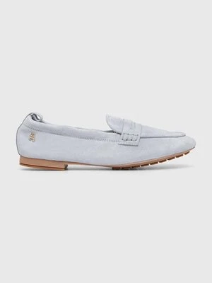 Tommy Hilfiger mokasyny zamszowe TH SUEDE MOCCASIN damskie kolor niebieski na płaskim obcasie FW0FW07714