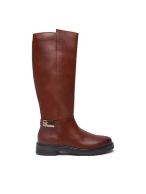 Tommy Hilfiger Oficerki Th Logo Leather Long Boot FW0FW08335 Brązowy