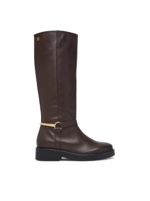 Tommy Hilfiger Oficerki Th Stud Leather Knee Riding Boot FW0FW09608 Brązowy