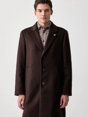Tommy Hilfiger płaszcz męski z wełną brązowy