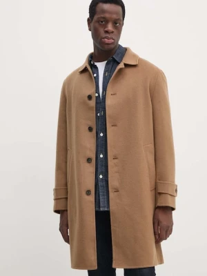 Tommy Hilfiger płaszcz wełniany kolor brązowy przejściowy MW0MW37395