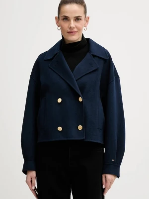 Tommy Hilfiger płaszcz z dodatkiem wełny kolor granatowy WW0WW47759