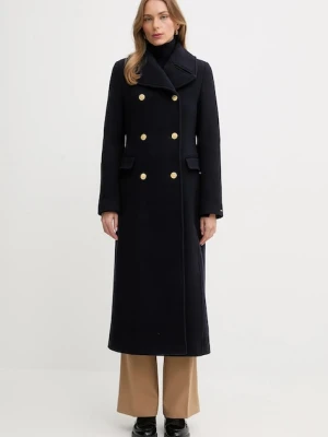 Tommy Hilfiger płaszcz z dodatkiem wełny kolor granatowy WW0WW48415