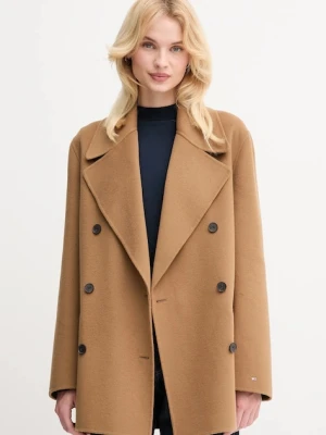 Tommy Hilfiger płaszcz z wełną kolor brązowy WW0WW47479