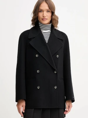 Tommy Hilfiger płaszcz z wełną kolor czarny WW0WW47479