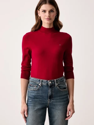 Tommy Hilfiger półgolf damski z bawełną czerwony