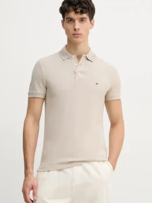Tommy Hilfiger polo bawełniane kolor beżowy gładki