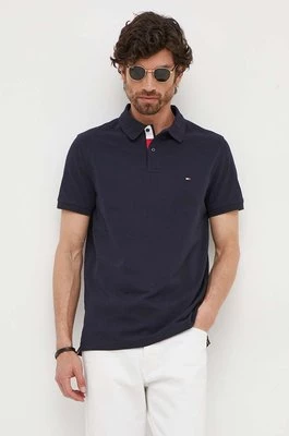 Tommy Hilfiger polo bawełniane kolor granatowy gładki