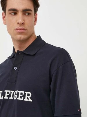 Tommy Hilfiger polo bawełniane kolor granatowy z aplikacją