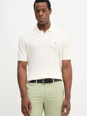 Tommy Hilfiger polo bawełniane męski kolor beżowy gładki MW0MW40701