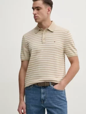 Tommy Hilfiger polo bawełniane męski kolor beżowy wzorzysty MW0MW37396