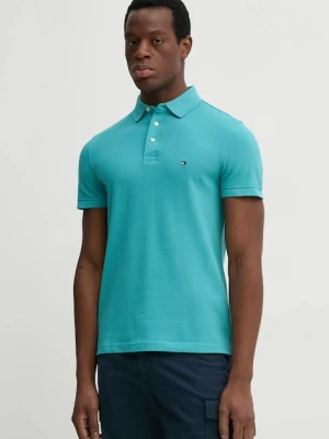 Tommy Hilfiger polo bawełniane z elastanem turkusowy