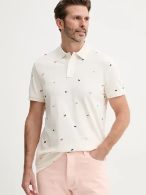 Tommy Hilfiger polo męski kolor beżowy wzorzysty MW0MW39044