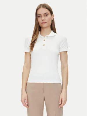 Tommy Hilfiger Polo Slim Gold Button Polo Ss WW0WW45436 Biały Regular Fit