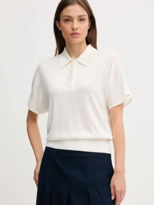 Tommy Hilfiger polo z domieszką jedwabiu damski kolor beżowy WW0WW45652