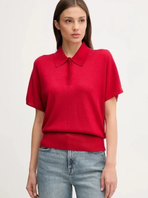 Tommy Hilfiger polo z domieszką jedwabiu damski kolor czerwony WW0WW45652