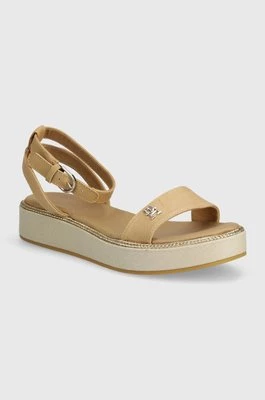 Tommy Hilfiger sandały LINEN WITH GOLD FLATFORM damskie kolor beżowy FW0FW08051