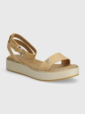 Tommy Hilfiger sandały LINEN WITH GOLD FLATFORM damskie kolor beżowy FW0FW08051