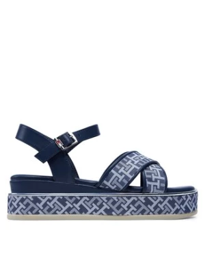 Tommy Hilfiger Sandały Logo Oll Over Platform Sandal T3A2-33256-0325 S Granatowy