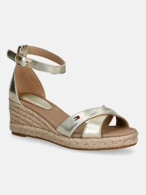 Tommy Hilfiger sandały na koturnie skórzane MID WEDGE ESPAD X CROSS GOLD