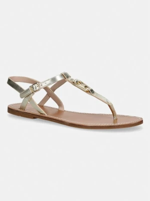 Tommy Hilfiger sandały na płaskim obcasie damskie skórzane LEATHER THONG SANDAL GOLD