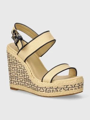 Tommy Hilfiger sandały PLATFORM TH MONO RAFIA WEDGE kolor beżowy FW0FW08052