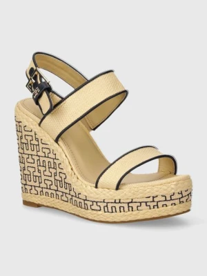 Tommy Hilfiger sandały PLATFORM TH MONO RAFIA WEDGE kolor beżowy FW0FW08052