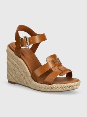 Tommy Hilfiger sandały skórzane ESPADRILLE HIGH WEDGE LEATHER kolor brązowy FW0FW07925