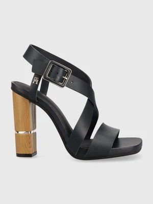 Tommy Hilfiger sandały skórzane HARDWARE BLOCK HIGH HEEL kolor granatowy FW0FW07016