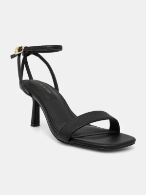 Tommy Hilfiger sandały skórzane LEATHER KNOTS KITTEN SANDAL kolor czarny FW0FW08424