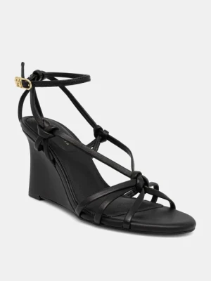 Tommy Hilfiger sandały skórzane LEATHER KNOTS WEDGE SANDAL kolor czarny FW0FW08417