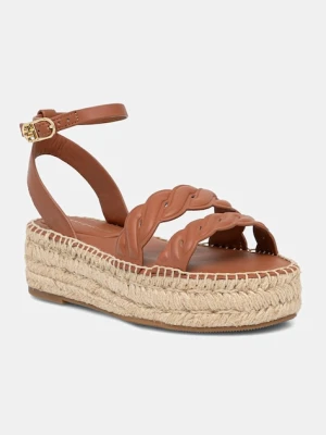 Tommy Hilfiger sandały skórzane LEATHER ROPE REAL ESPAD SANDAL damskie kolor brązowy na platformie FW0FW08496