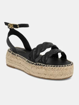 Tommy Hilfiger sandały skórzane LEATHER ROPE REAL ESPAD SANDAL damskie kolor czarny na platformie FW0FW08496