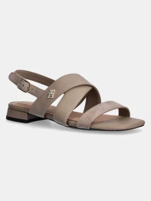 Tommy Hilfiger sandały skórzane LEATHER & SUEDE FLAT SANDAL damskie kolor beżowy FW0FW08507