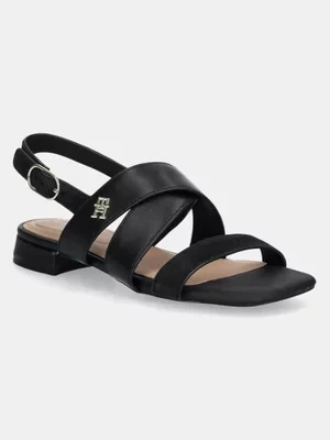 Tommy Hilfiger sandały skórzane LEATHER & SUEDE FLAT SANDAL damskie kolor czarny FW0FW08507