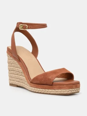 Tommy Hilfiger sandały skórzane LEATHER & SUEDE HIGH WEDGE ESPAD kolor brązowy FW0FW08803