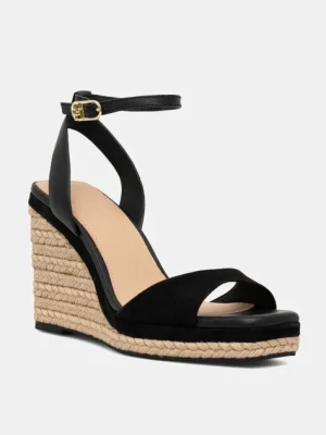 Tommy Hilfiger sandały skórzane LEATHER & SUEDE HIGH WEDGE ESPAD kolor czarny FW0FW08803