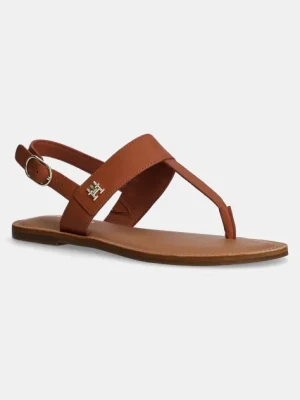Tommy Hilfiger sandały skórzane LEATHER THONG SANDAL damskie kolor brązowy FW0FW08505
