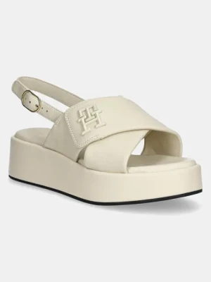 Tommy Hilfiger sandały skórzane TH LOGO HW PADDED LEATHER SANDAL damskie kolor beżowy na platformie FW0FW08808