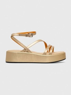 Tommy Hilfiger sandały skórzane TH STRAP GOLD PLATFORM damskie kolor złoty na platformie FW0FW07729