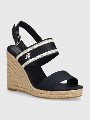 Tommy Hilfiger sandały WEBBING HIGH WEDGE SANDAL kolor granatowy FW0FW08045