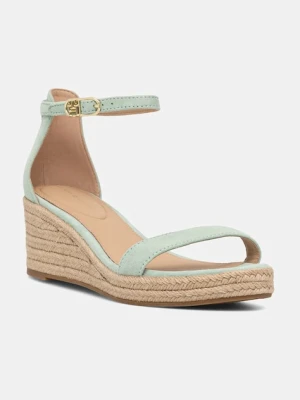 Tommy Hilfiger sandały zamszowe SUEDE ANKLE MID WEDGE ESPADRILLE kolor zielony FW0FW08479