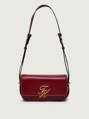 Tommy Hilfiger Skórzana torebka na ramię Script bordowy