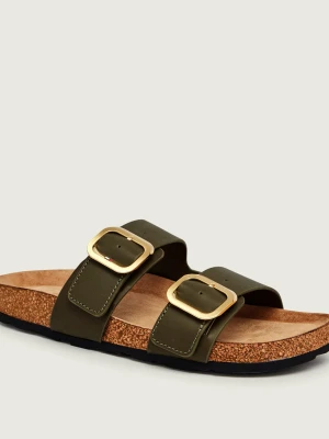 Tommy Hilfiger Skórzane klapki oliwkowy